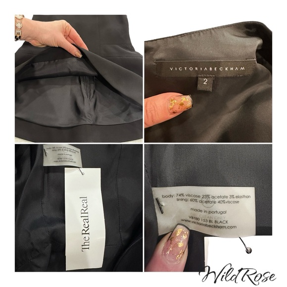 VICTORIA BECKHAM Black Deep V Fitted Peplum Blouse Top SZ 2 - Picture 11 of 11